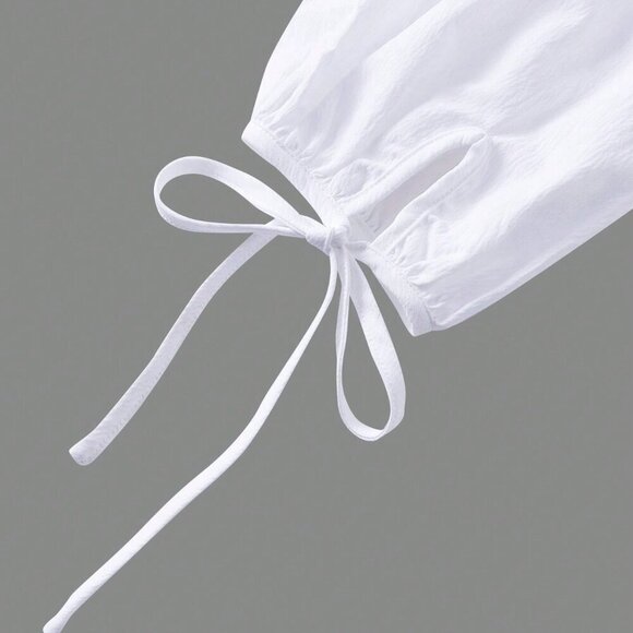 White Cute Women's Solid Color Daily Long Sleeve Romper - Picture 5 of 5